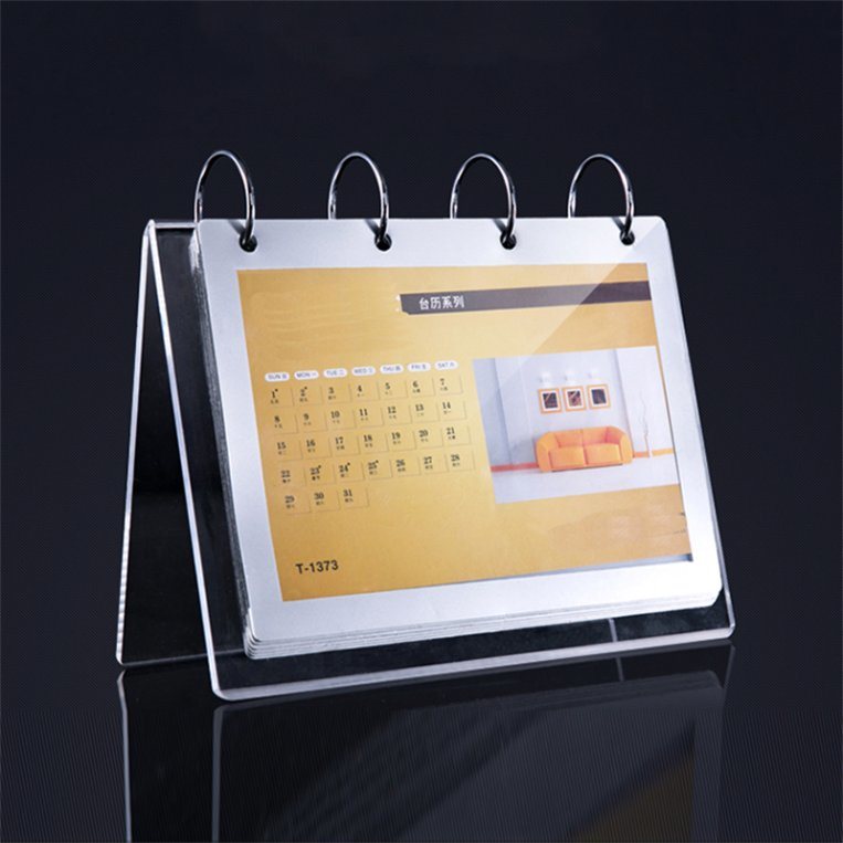 Custom Design Metal Ring Plastic Clear Desk Table Acrylic Calendar