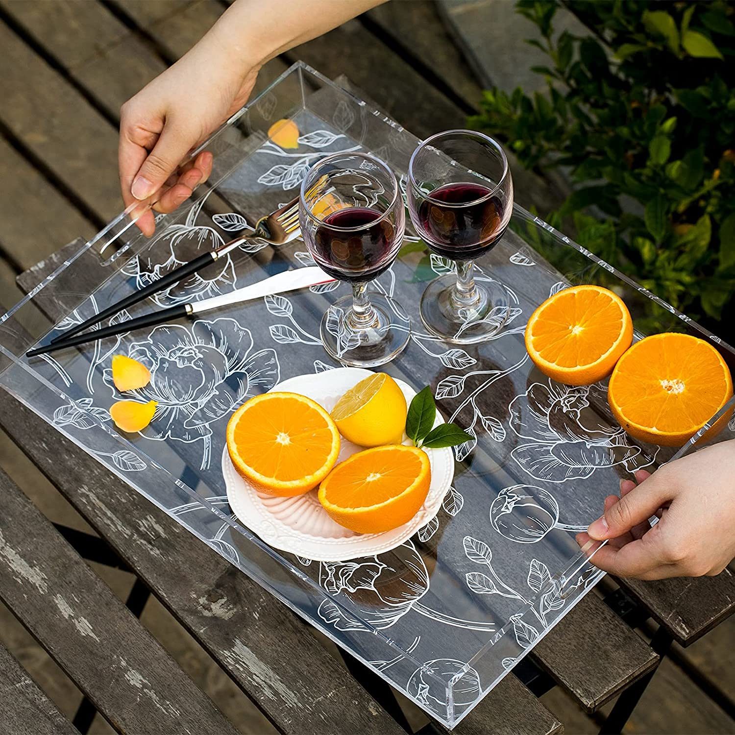 Clear Acrylic Serving Tray with Handles Floral Tray Table Tray