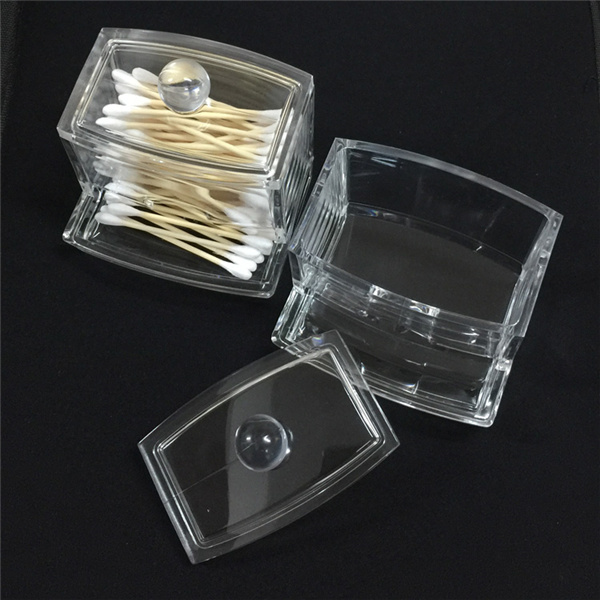 Acrylic Apothecary Vanity Countertop Organizer Box, Qtip Cotton Swab Dispenser Holder
