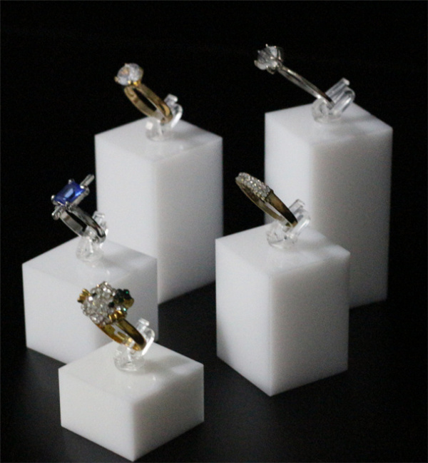 White Acrylic Jewelry Display Stand for Ring, Square Base Block